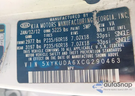 2012 Kia Sorento Ex from USA, damaged, VIN 5XYKUDA6XCG290463